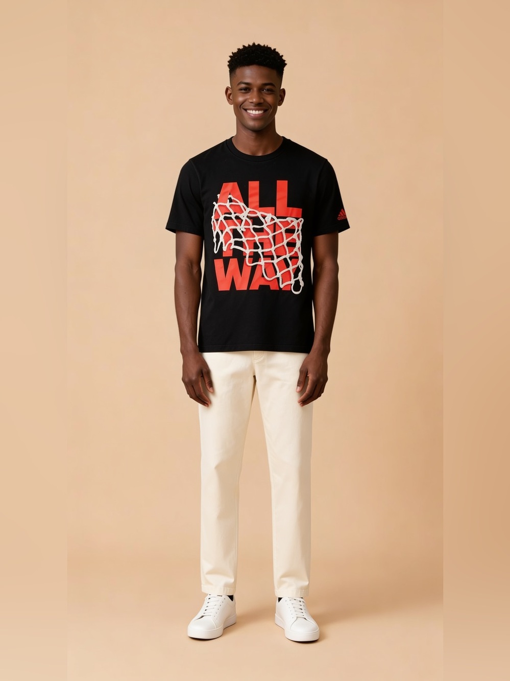 Adidas Black Tee with Red 'ALL THE WAY' Basketball Graphic